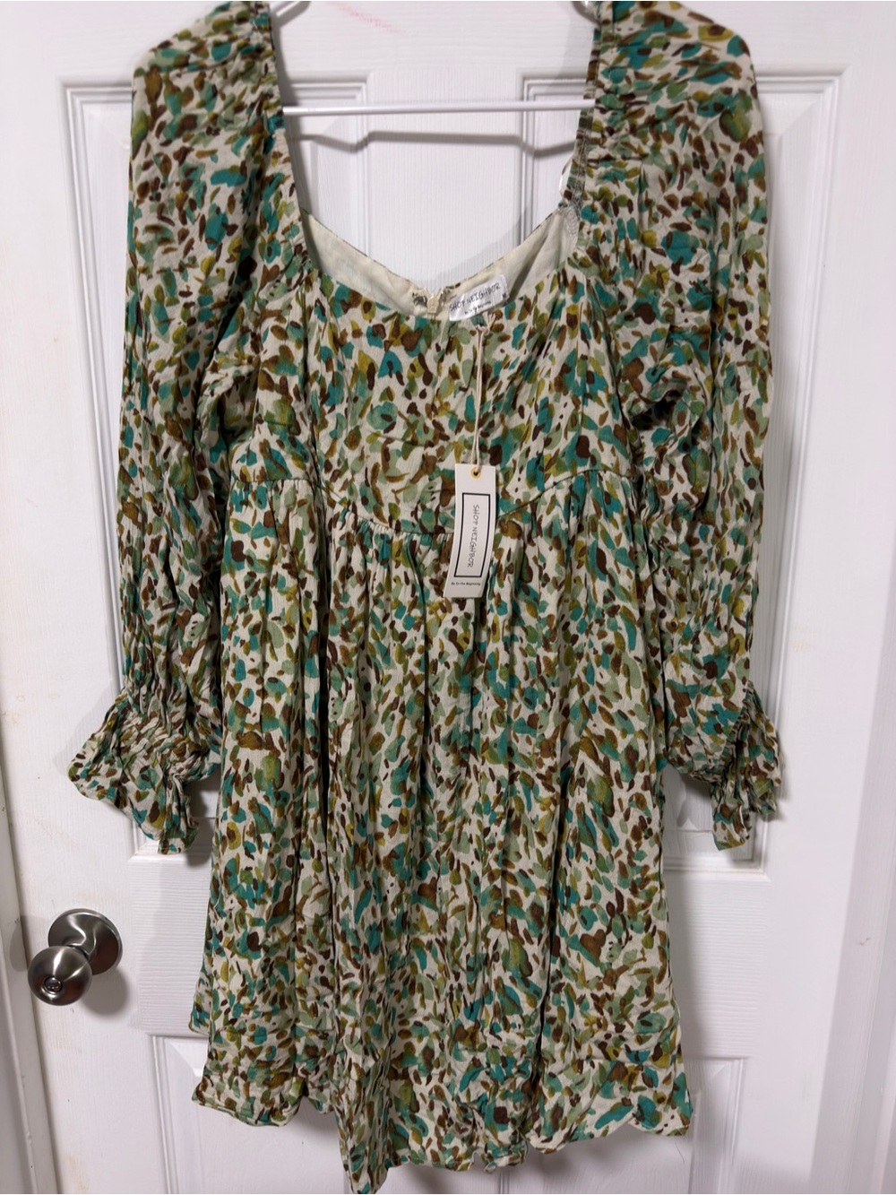 Green & Teal Print Babydoll Dress